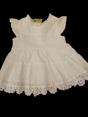 Little Lass Baby Dress Dotted‎ Swiss White Lace Trim Size 18 Months